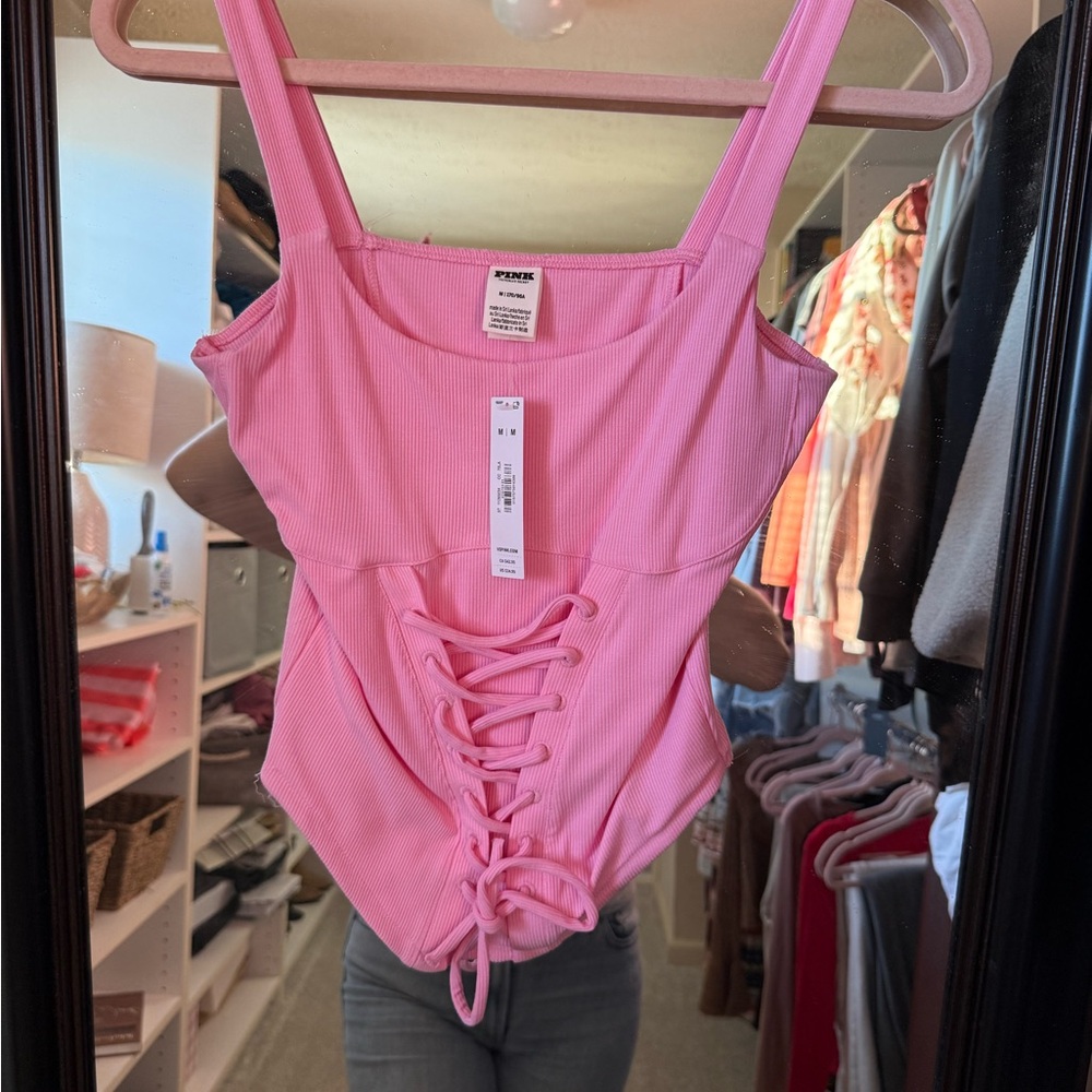 PINK Victoria's Secret Pink Lace-Up Tank Top